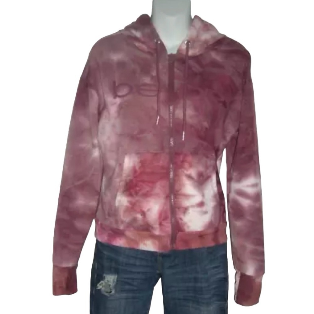 Bebe Sweatshirt Sport Sporty Tie Dye Spell Out Logo Zip Down Thumbholes Hoodie M